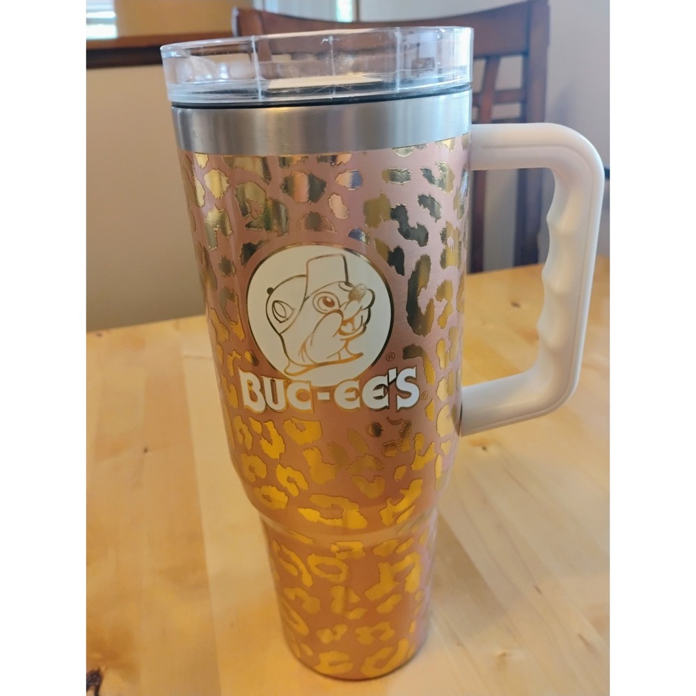 Buc-ees Yukon Outfitters Tumbler 40oz Leopard Rose Gold Metallic Travel Mug